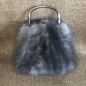 Genuine Grey Mink Fur Hand Bag - Purse